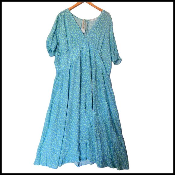 Mango Flowy Flower Printed Dress size 18 NWT Blue Green Button Front 3XL - Picture 2 of 15
